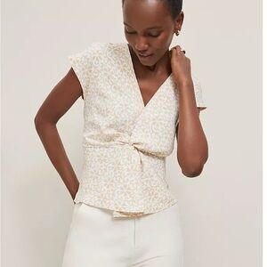 Ann Taylor White and Cream Wrap Blouse